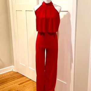Red Halter Wide Leg Jumpsuit - Boutique